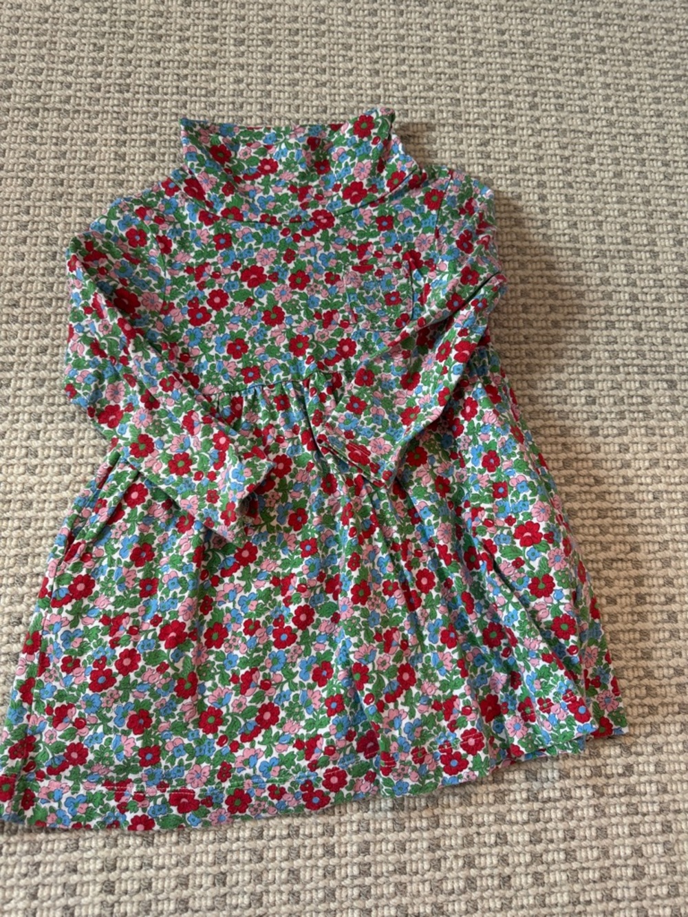 Mini Boden Red & Green Floral Turtleneck Dress